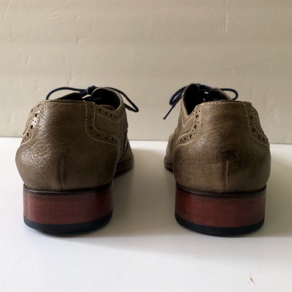 Cole Haan Men's Nike Air Colton Olive Taupe Distressed Leather Wingtip Oxfords - Picture 4 of 9